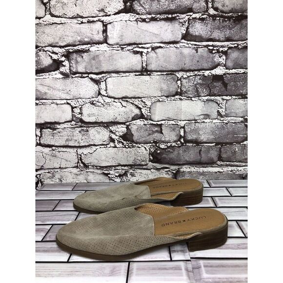 Lucky Brand Coryna Taupe Suede Leather Slip On Mules Flats Women Sz 7M US/37.5EU - Picture 14 of 16